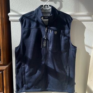 Chaps mens fleece sweater vest zipper mock neck warm cozy American Navy